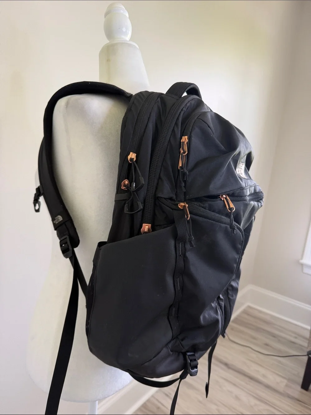 The North Face Black Backpack with Rose Gold Hardware